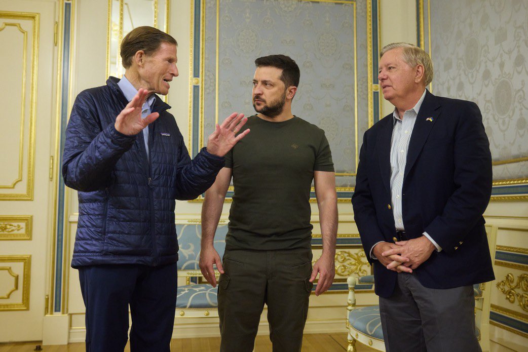 During their visit to Kyiv, Blumenthal and Graham presented President Zelenskyy with a copy of the resolution they have introduced to designate Russia as a state sponsor of terrorism.